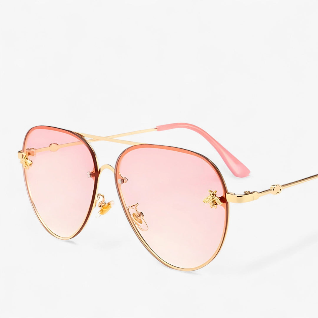 Vintage aviator sunglasses for men & women, with charming bee motif. UV400 protection eyewear.