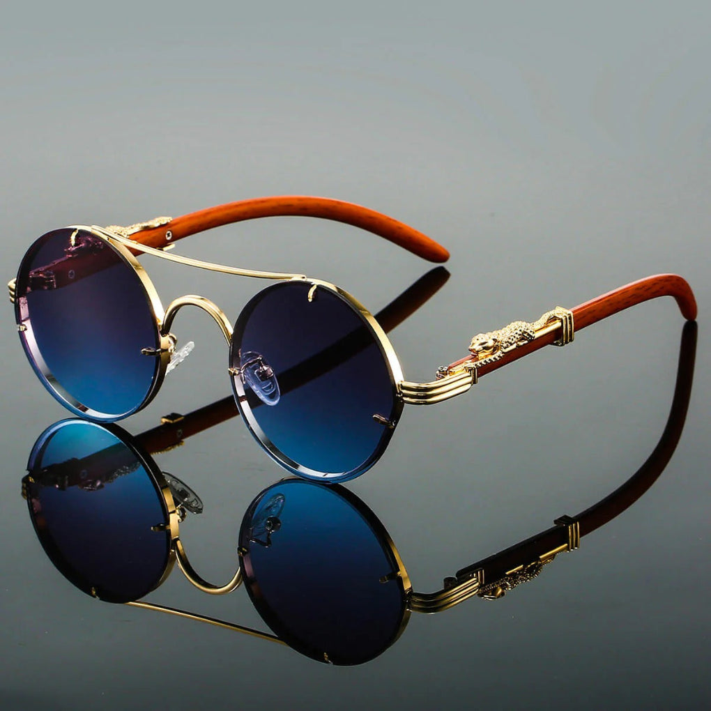 Unisex vintage double bridge sunglasses with UV400 protection & round frames, ideal for outdoor fashion.