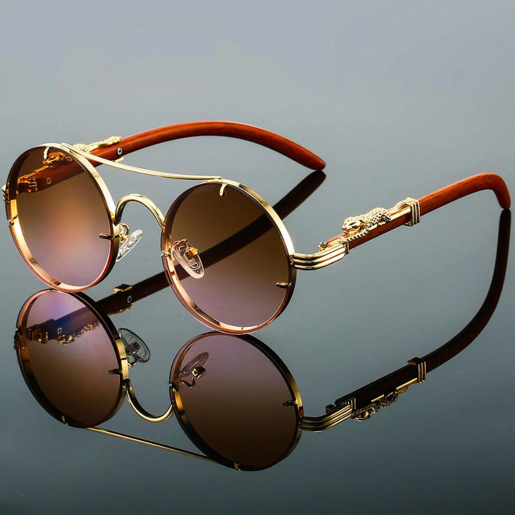 Vintage round frame sunglasses with double bridge design & UV400 protection, perfect for casual outdoor fashion.