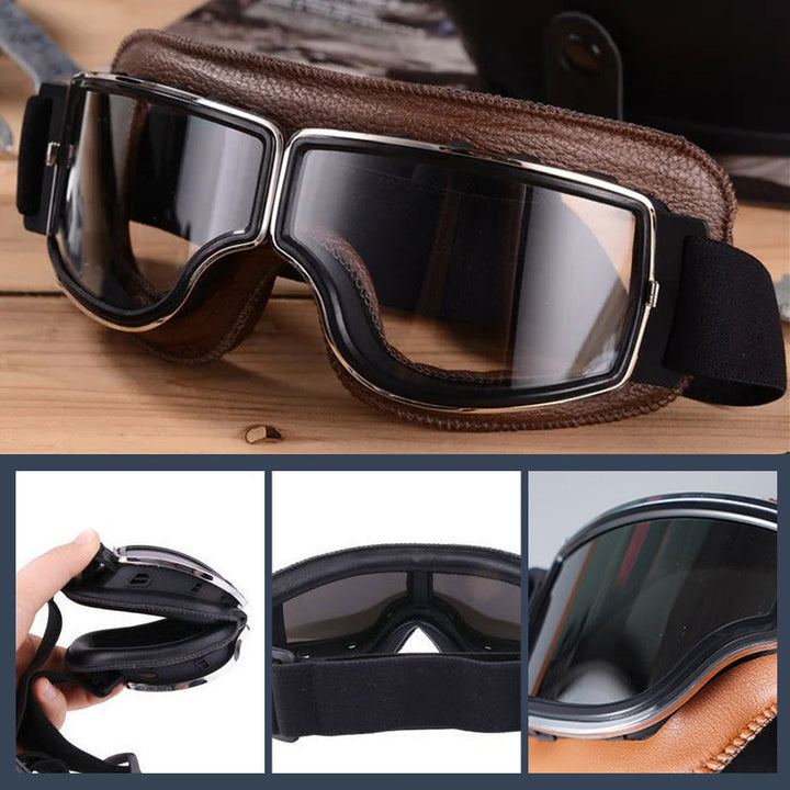 Classic motorcycle goggles, a perfect blend of vintage style and modern protection.