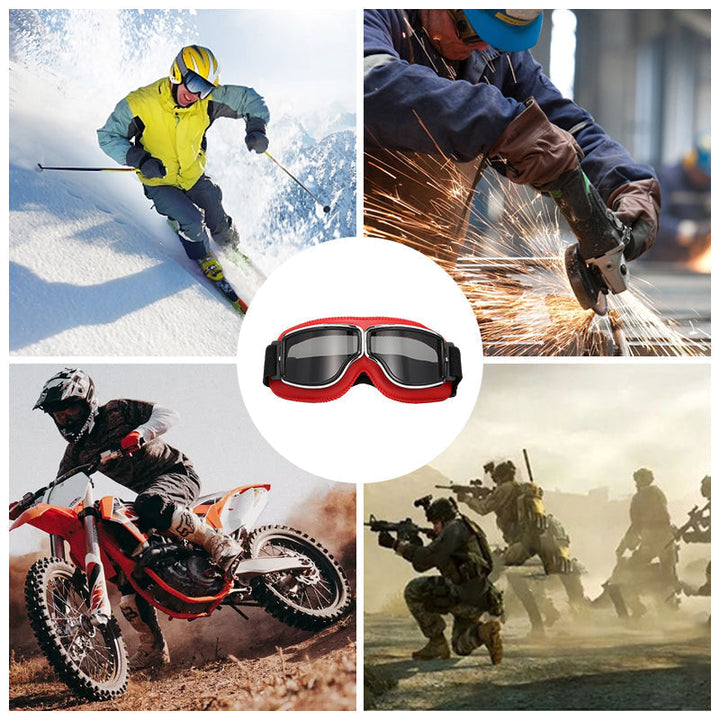 Comfortable vintage motorcycle goggles offering a wide field of vision.