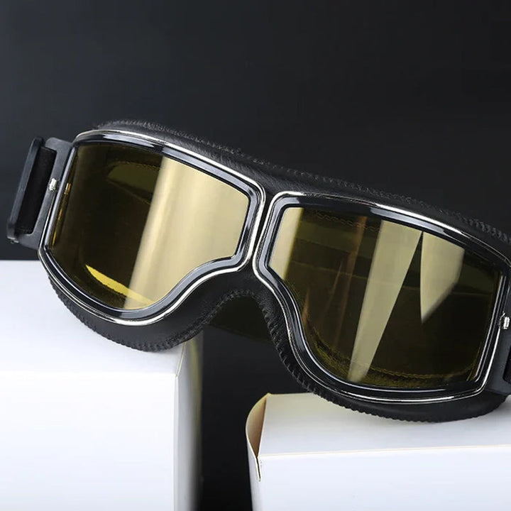 Vintage-look motorcycle goggles, engineered for ultimate rider eye safety.