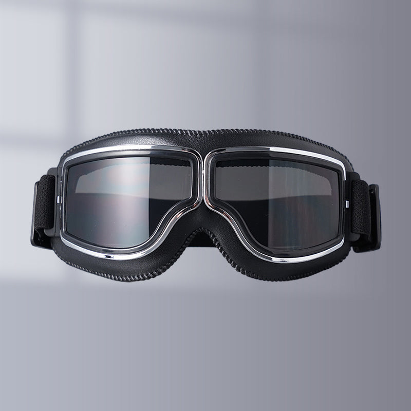 Classic black vintage motorcycle goggles with adjustable strap for optimal comfort.