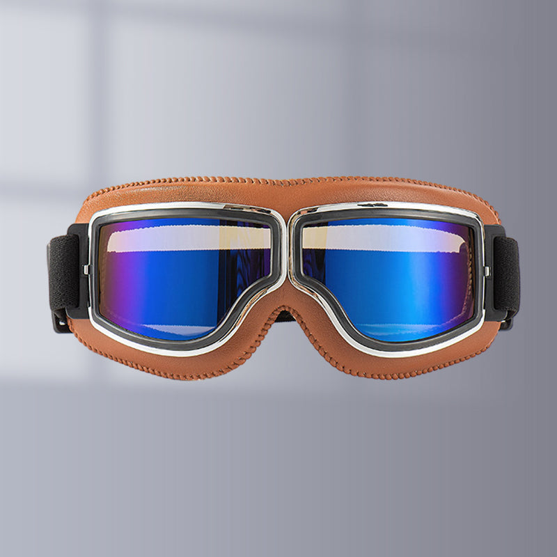 Motorcycle goggles with an elastic adjustable strap, perfect for vintage bike enthusiasts.