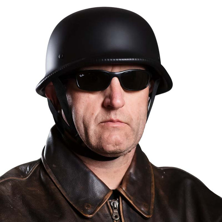 Matte black classic open-face motorcycle helmet for retro street style.