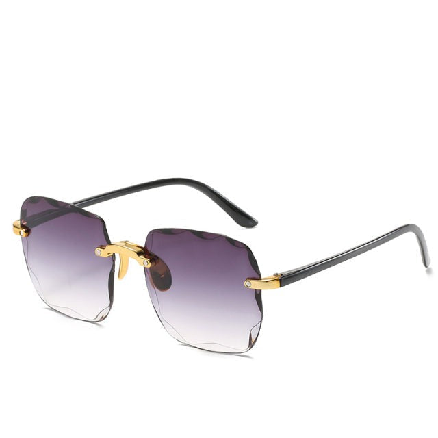 Stylish unisex rimless sunglasses; vintage design, UV400 eye protection for summer fashion.