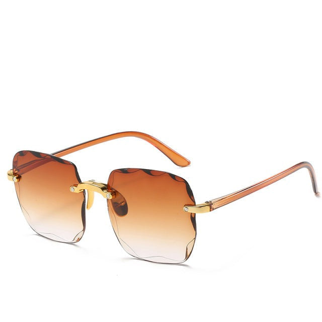 Trendy rimless eyewear: vintage square sunglasses with lightweight design & UV400 protection.