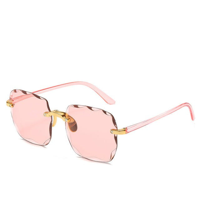 Lightweight vintage rimless sunglasses, trendy square lenses & full UV400 protection.