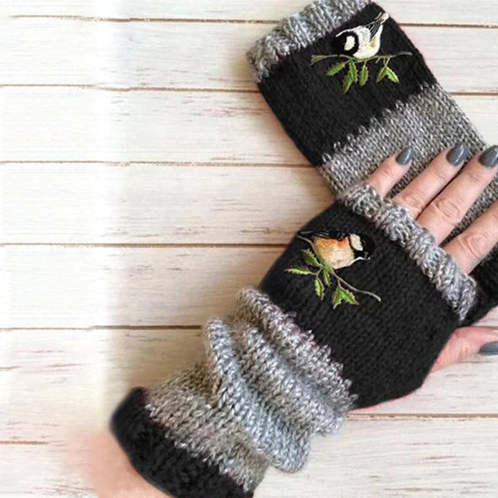Unisex fingerless gloves with a vibrant patchwork and elegant embroidery, cold weather gear