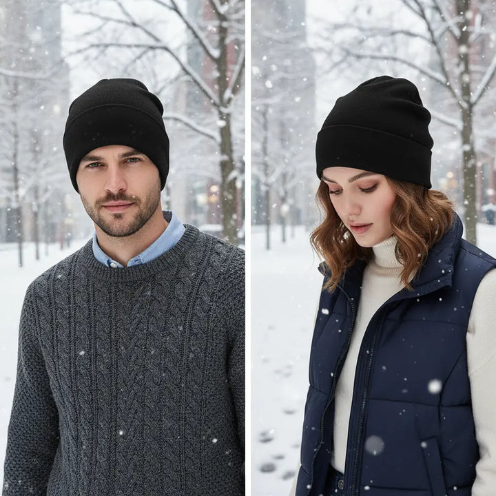 Unisex warm & stylish slouchy beanie hat for cold weather. Cozy knit winter headwear, perfect fashion accessory.