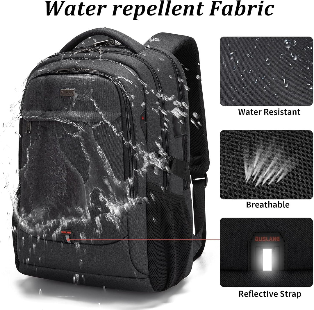 Smart student backpack, spacious, water-resistant for books and electronics.