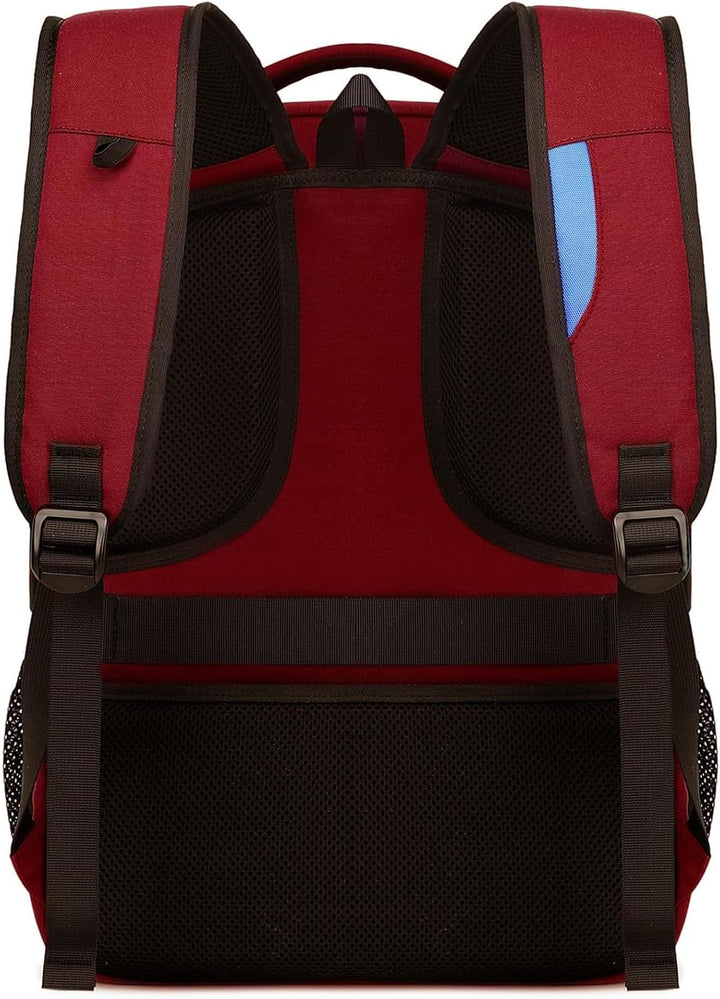 Sleek student work backpack, water-resistant, with external USB charging port.