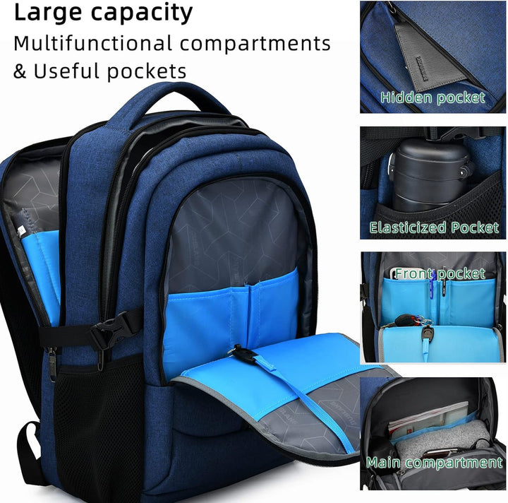 Black anti-theft laptop backpack, water-resistant, ideal for students & work.