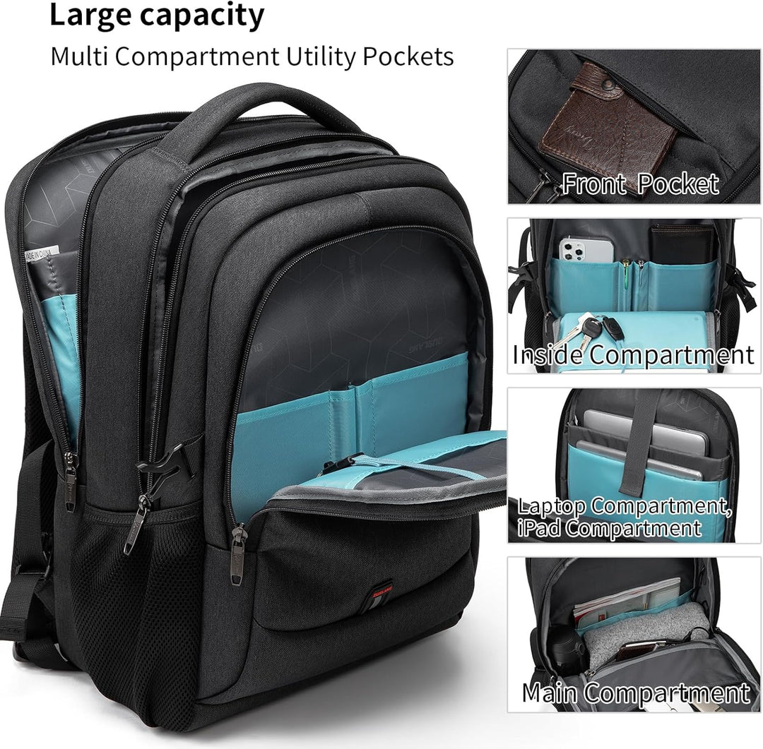 Anti-theft laptop backpack with USB port, ideal for urban exploration & travel.