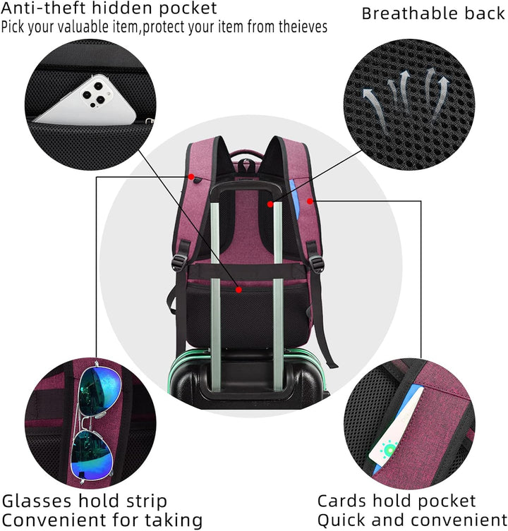 Unisex work backpack, water-resistant, with a luggage strap & USB charging.