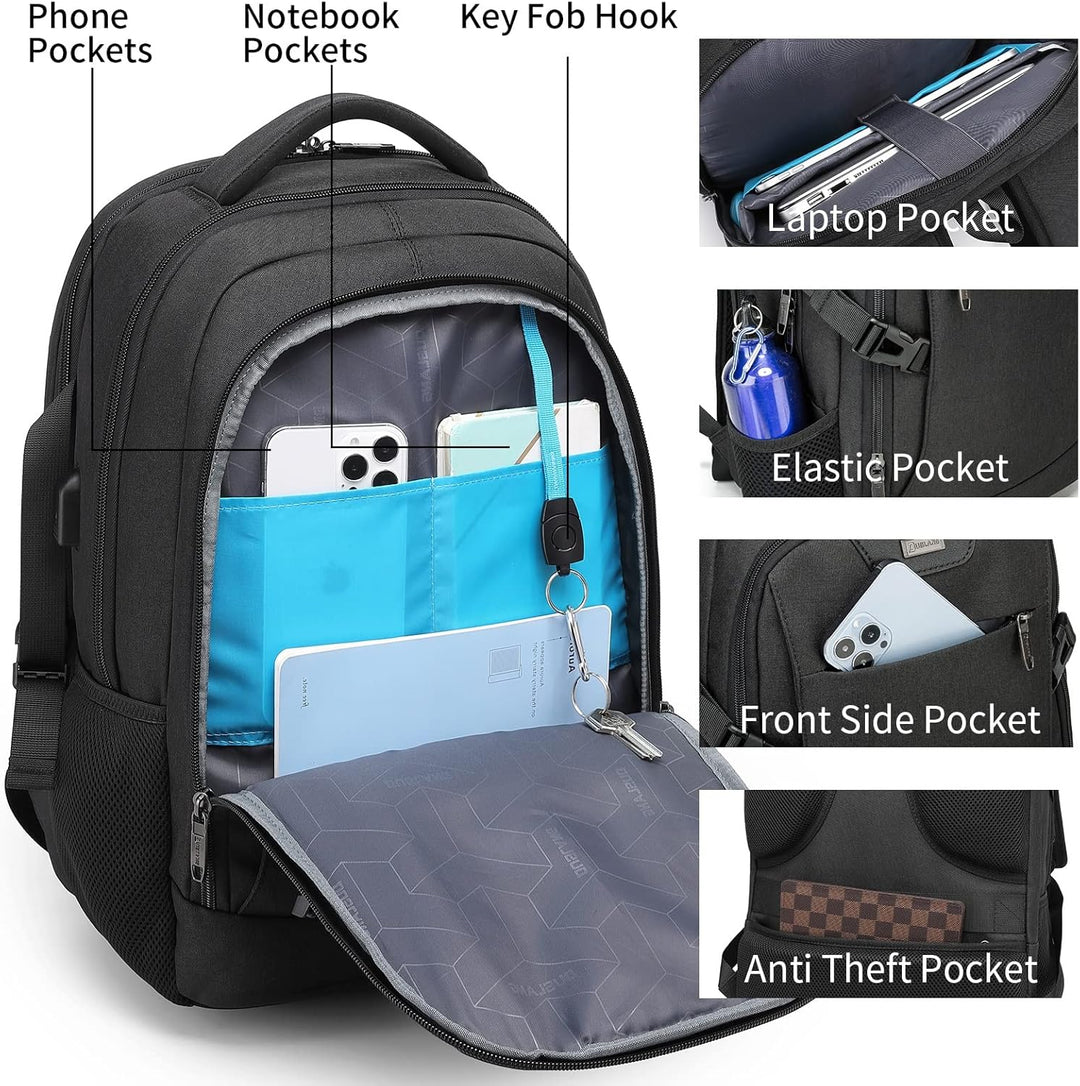 Versatile student work backpack, water-resistant, with smart organizational features.