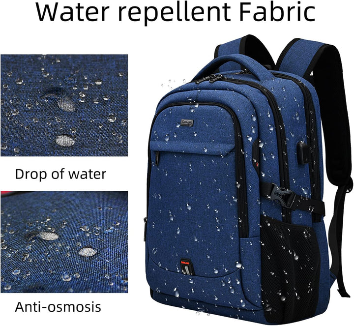 Stylish work backpack, anti-theft design, integrated USB port for electronics.