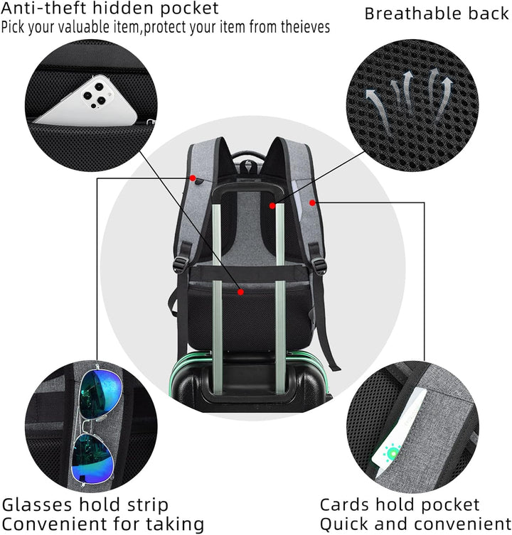 Water-resistant commute backpack, unisex, with an external USB charging port.