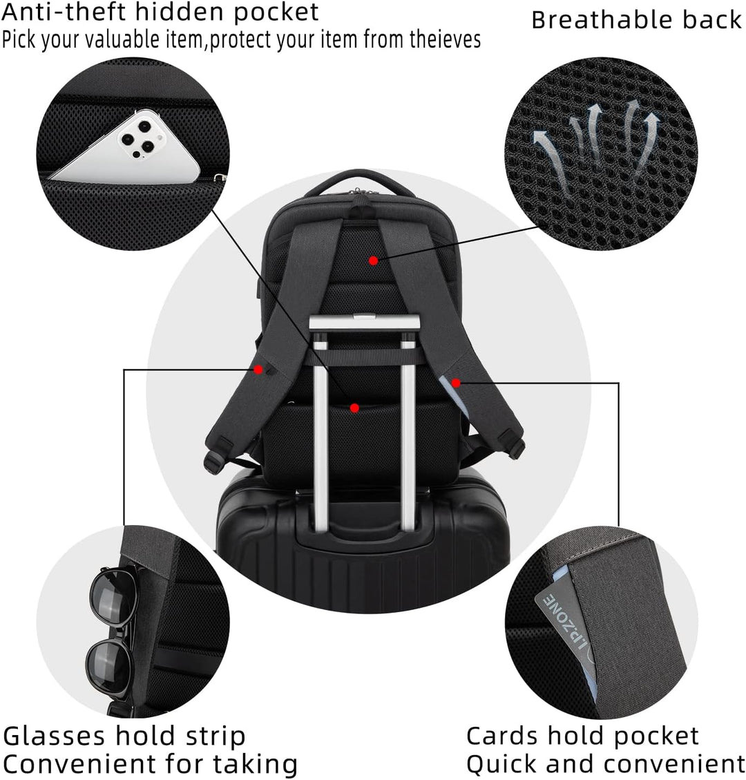 Anti-theft water-resistant backpack for electronics, secure and spacious.