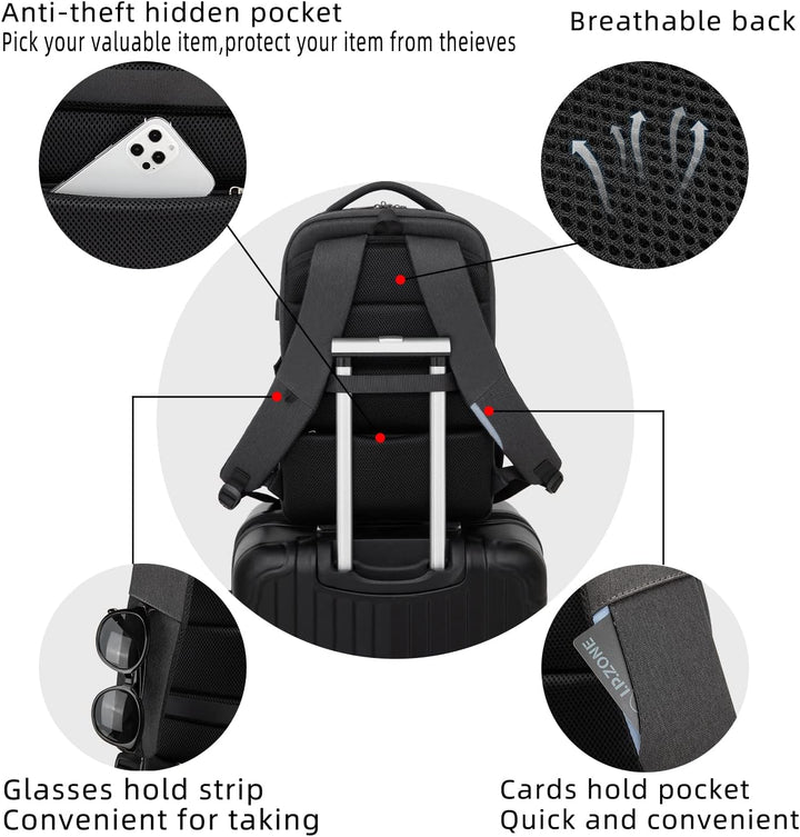 Anti-theft water-resistant backpack for electronics, secure and spacious.