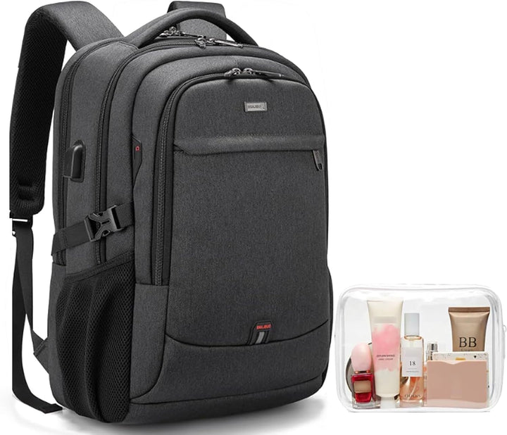 Organized USB travel backpack, water-resistant, with a convenient luggage strap.