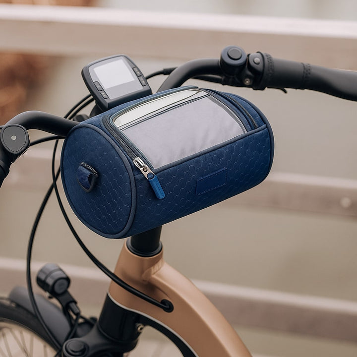 Easy-access waterproof handlebar bag, perfect for bike phone use & storage during any cycling trip.