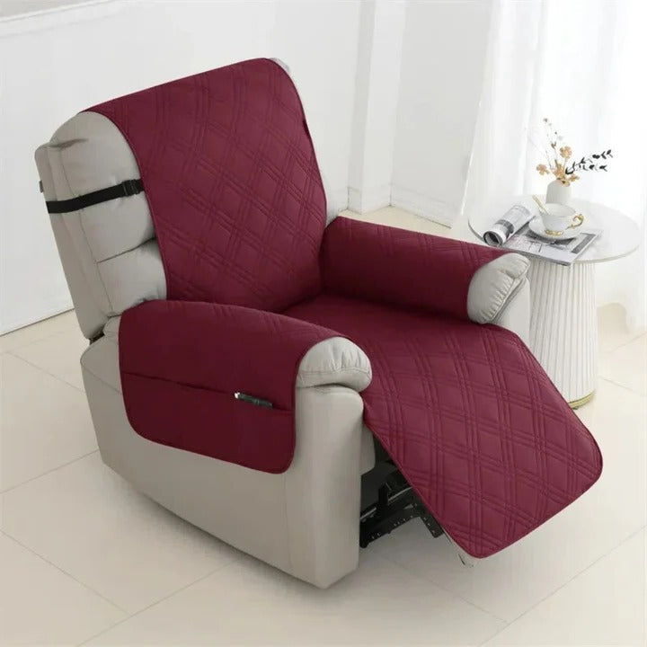 Pet-friendly waterproof recliner cover, quilted with elastic straps for a secure, non-slip fit on your chair.
