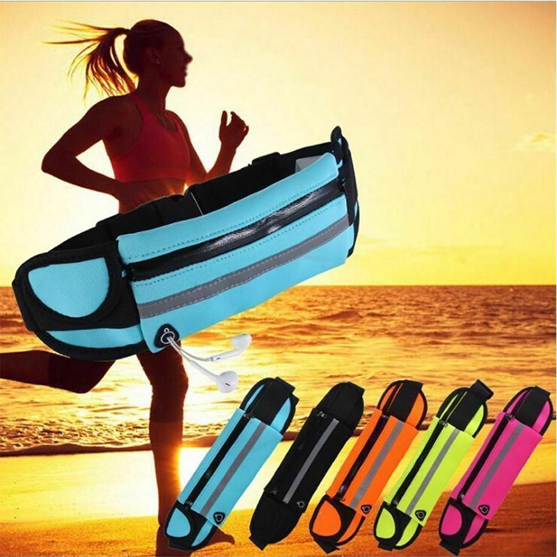 Unisex waterproof running belt bag for phones & essentials, black, with adjustable strap