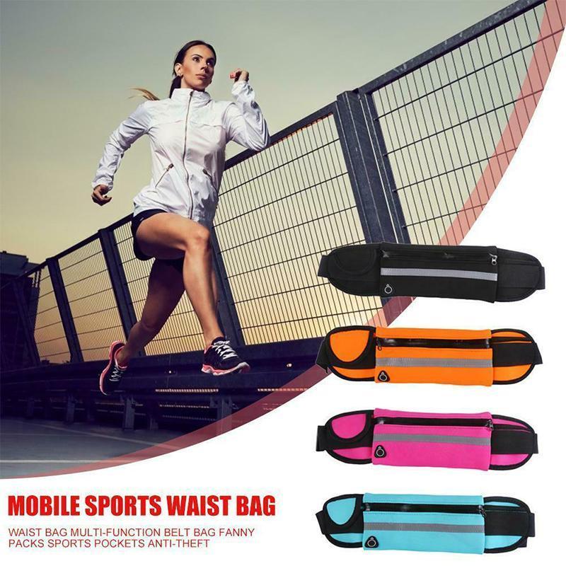 Running belt bag, waterproof, for phones & essentials, shown securely holding a smartphone