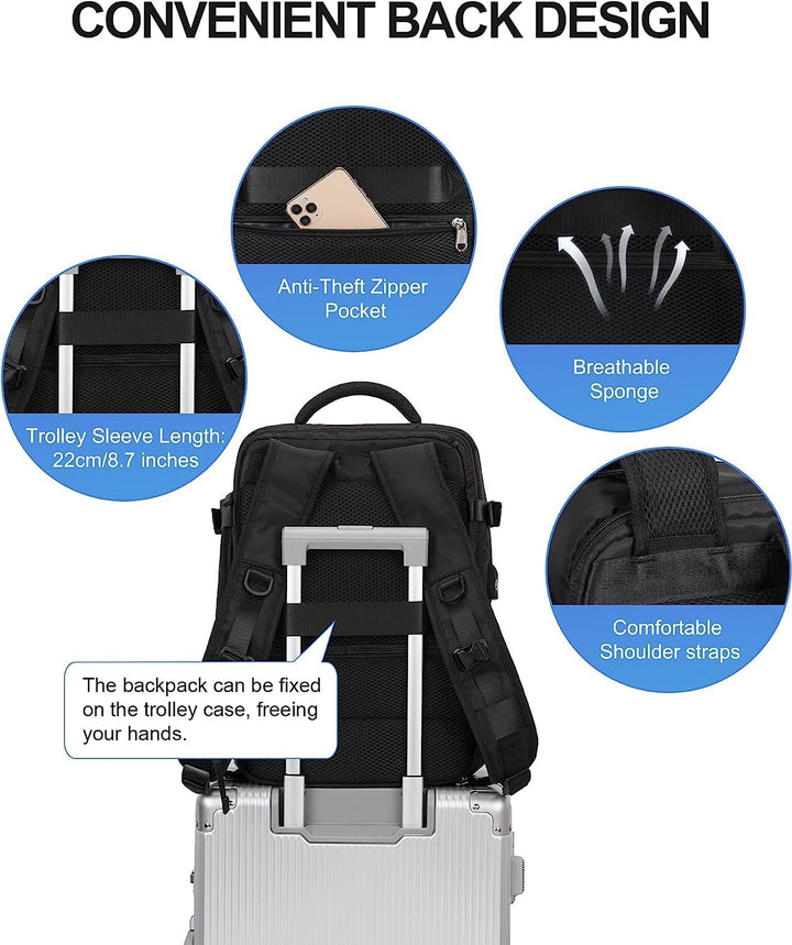 Anti-theft waterproof laptop backpack for travel, daily use, with shoe compartment & USB port. Unisex design.