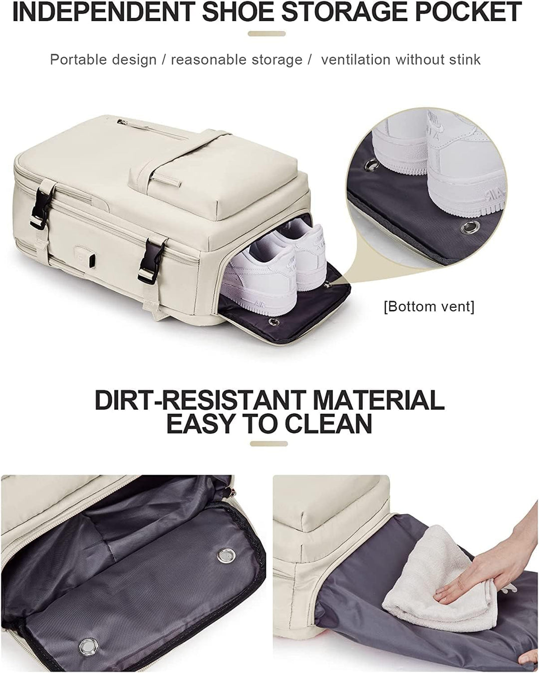 Durable waterproof carry-on travel backpack for men & women, with shoe compartment, USB port & anti-theft.