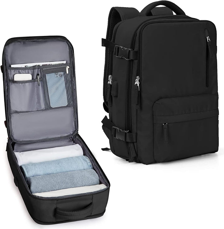 Versatile waterproof backpack for daily commute, travel, hiking & school; includes shoe compartment & USB port.