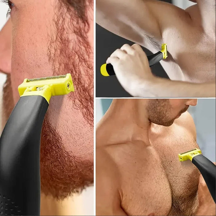 Unisex body groomer being used on arm, showing wet & dry capability and precision