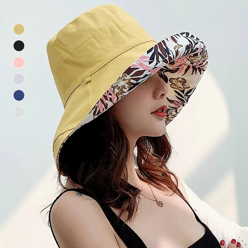 Unisex wide brim cotton summer hat, front view with ample sun protection all around
