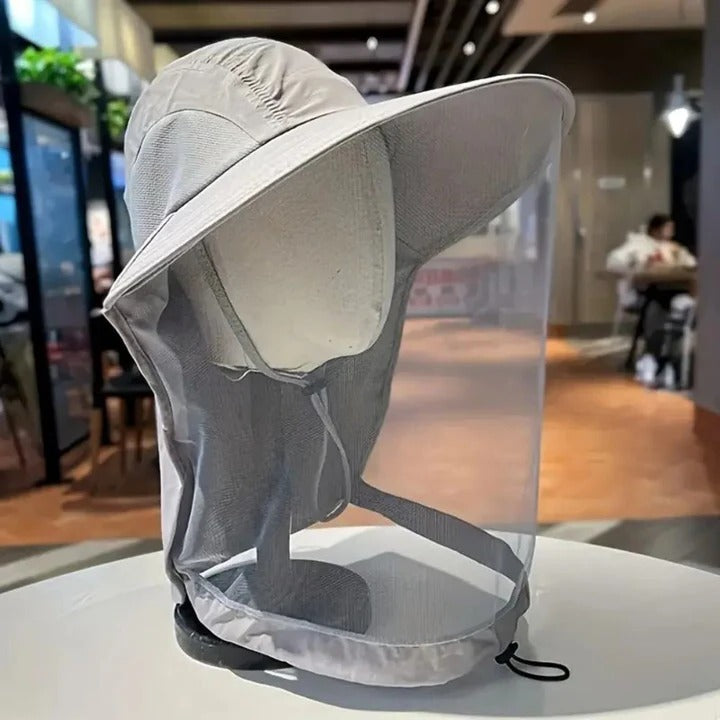 Adventure-ready wide brim safari sun hat with removable neck flap & face shield for superior UV protection.
