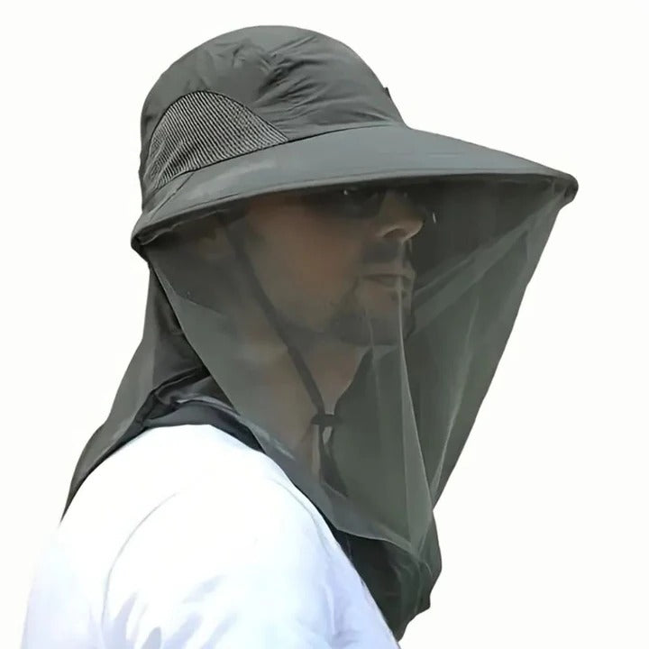 Versatile unisex wide brim sun hat with adjustable neck flap & face cover, ideal for outdoor UV protection.