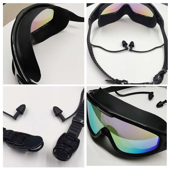 Clear vision wide view anti-fog swimming goggles, unisex design, perfect for competitive or casual use.