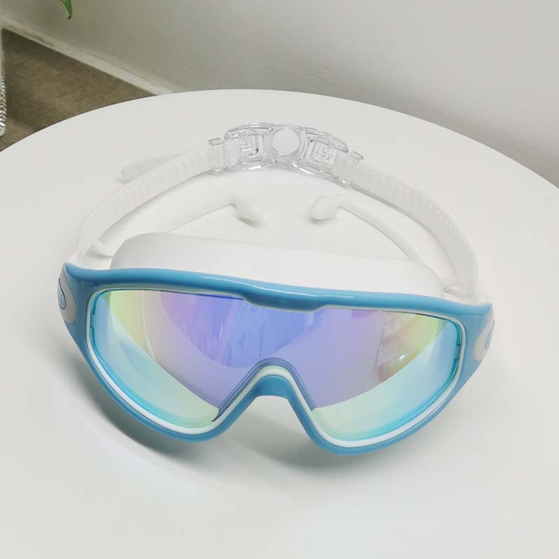 Premium anti-fog wide view swimming goggles, unisex, offering a superior comfortable fit.