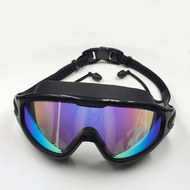 Stylish unisex wide view anti-fog swim goggles in a sleek design for optimal performance.