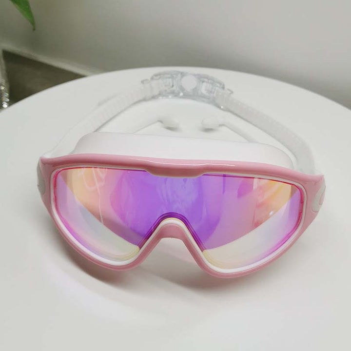 Unisex anti-fog swimming goggles with wide field of vision, built for durability and comfort.