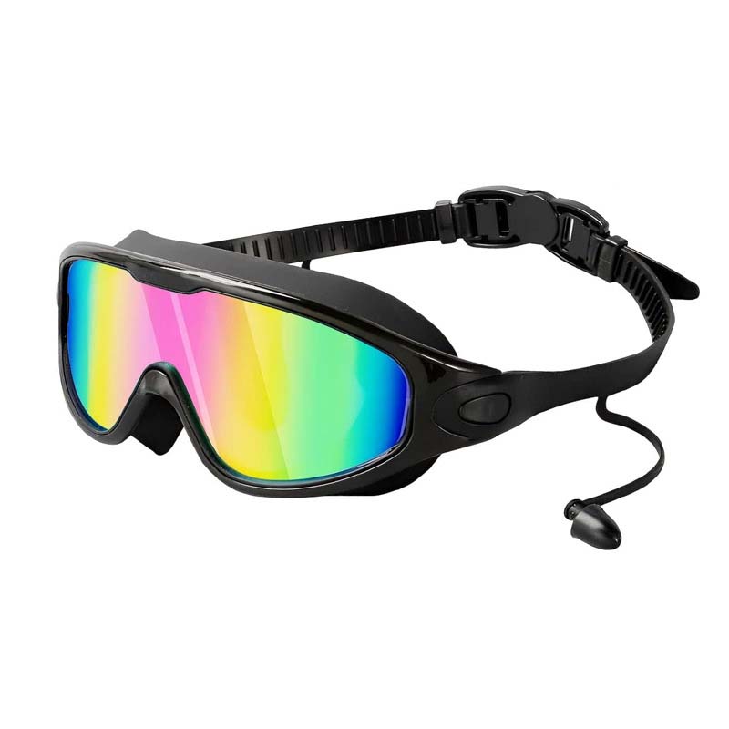 Silicone comfort fit unisex swimming goggles, wide view, anti-fog coated lenses for clarity.