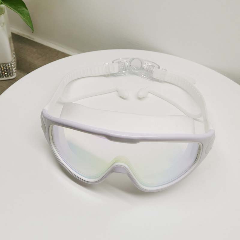 Unisex adult wide view anti-fog swimming goggles, featuring strong suction and clear lenses.