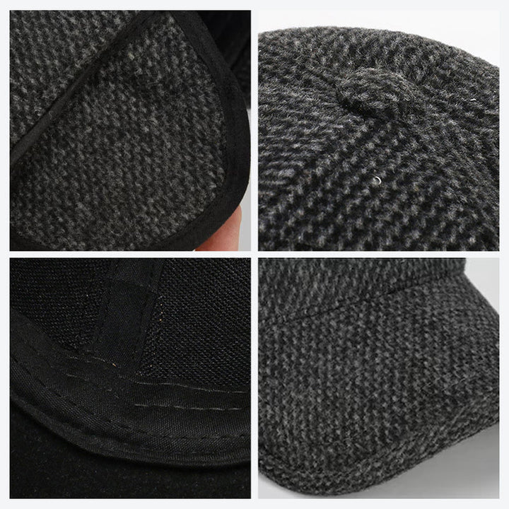 Unisex winter baseball cap, folded ear flaps, heather grey, versatile cold weather cap, comfortable fit