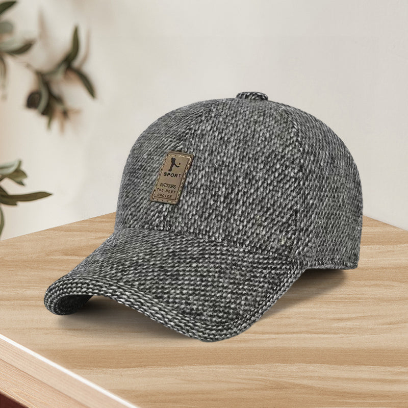 Rear view of unisex winter baseball cap with adjustable strap, grey, perfect for cold weather activities