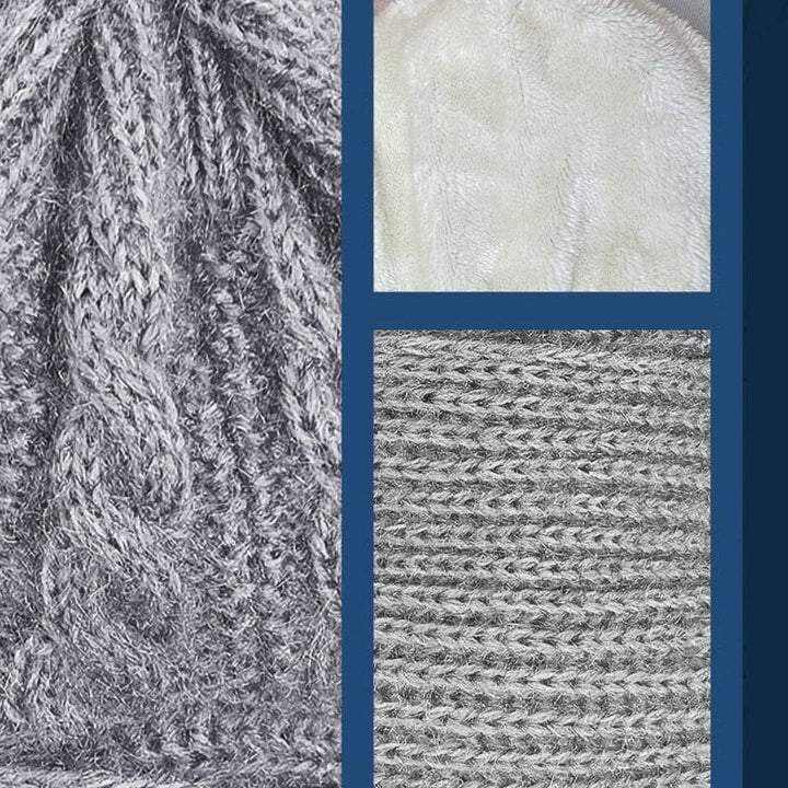 Side profile of a unisex winter knit hooded scarf in burgundy, showcasing its ear protection and full head coverage.