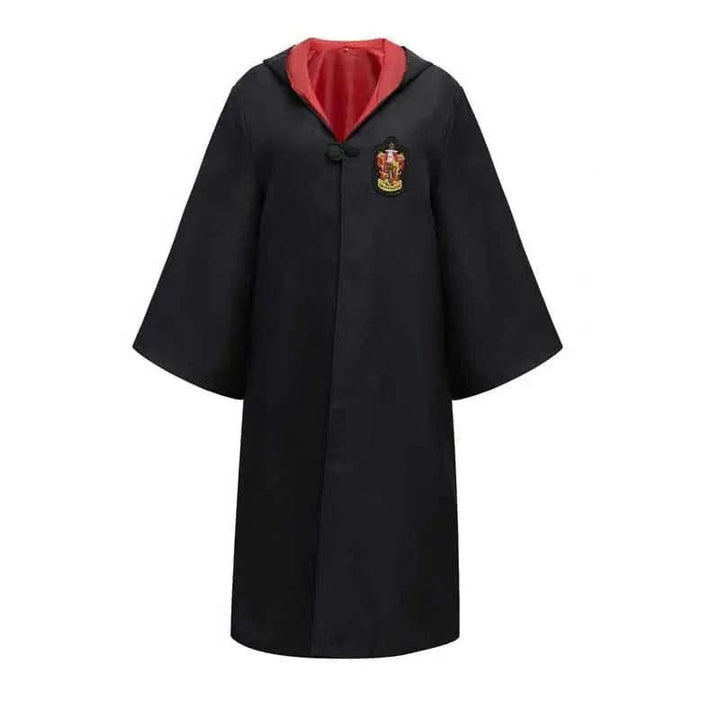Kids' & adults' wizard robe costume. Features house colors like Gryffindor, Slytherin, Hufflepuff, Ravenclaw.