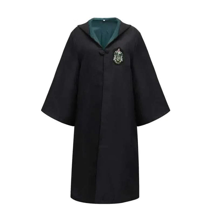 Child or adult wearing a magic wizard robe and cloak costume for fantasy cosplay or a Halloween party.
