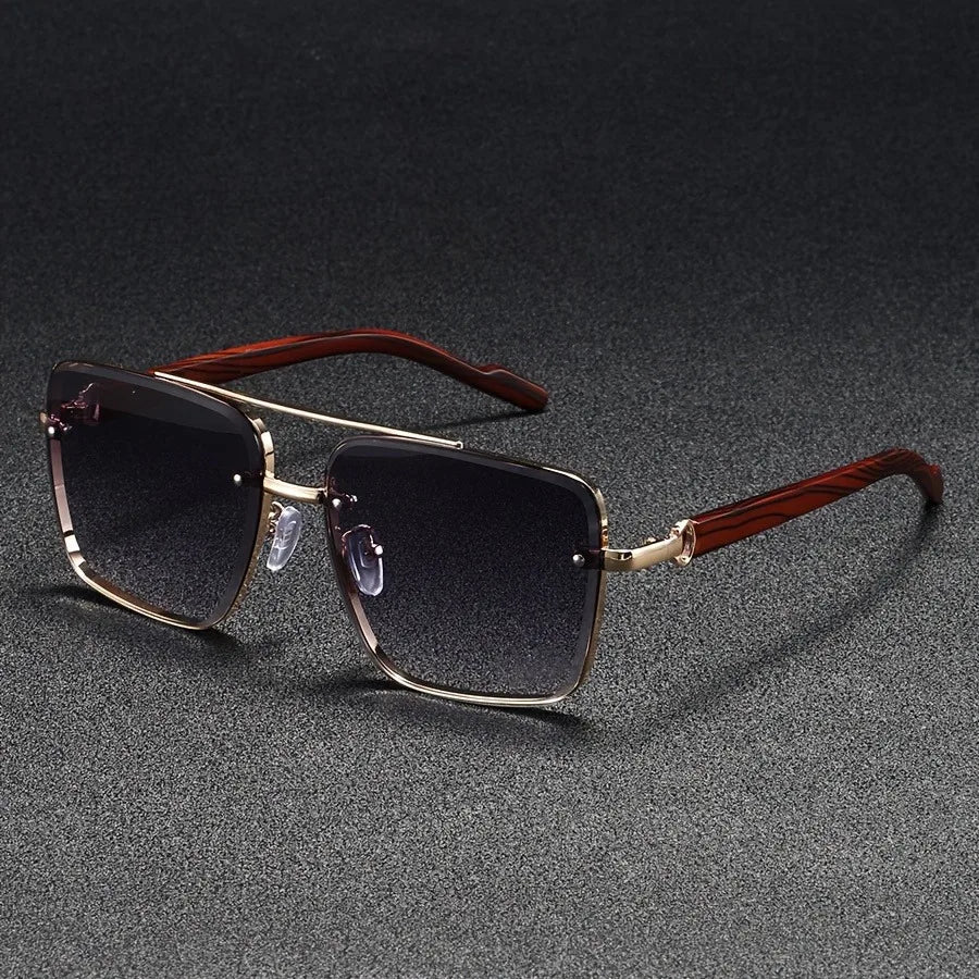 Unisex Wood-Inspired UV400 Sunglasses, front view, stylish and lightweight fashion accessory for sun protection