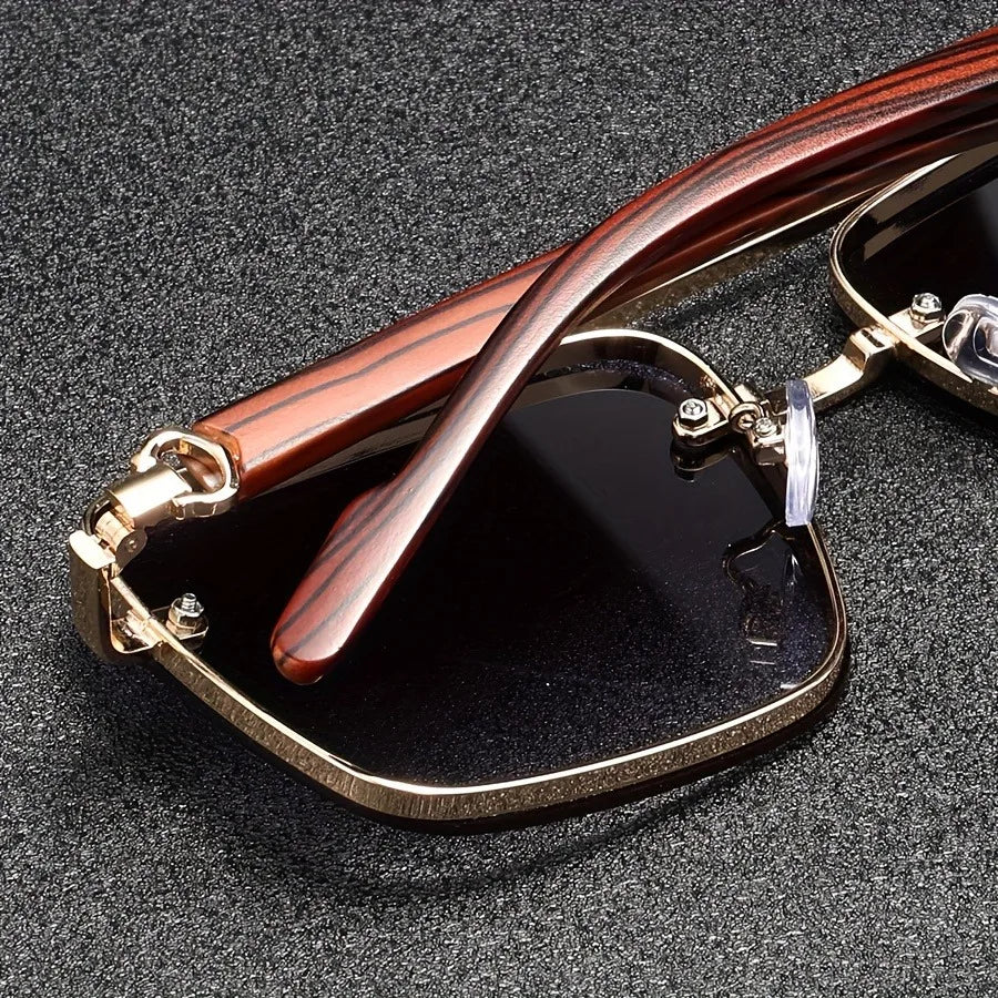 Side view of Unisex Wood-Inspired UV400 Sunglasses, showcasing wood style temples, anti-scratch lenses