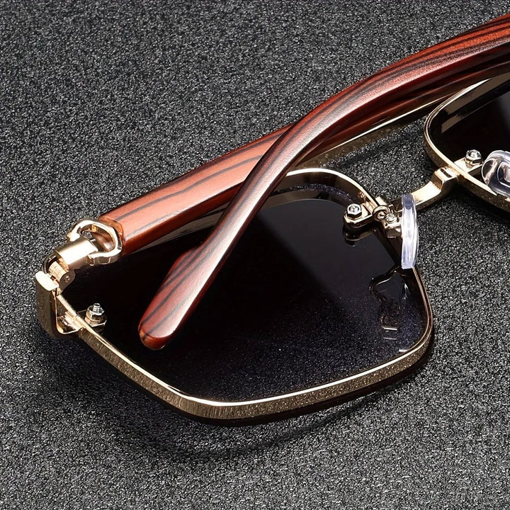 Side view of Unisex Wood-Inspired UV400 Sunglasses, showcasing wood style temples, anti-scratch lenses